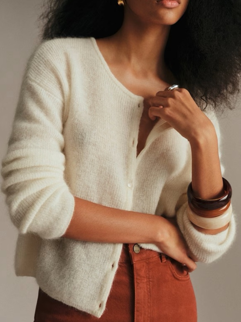 Sezane Gaspard Cardigan Sweater Ecru Mohair Alpaca Blend